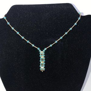 15 1/2" Blue Aquamarine and Gold Handmade Necklace